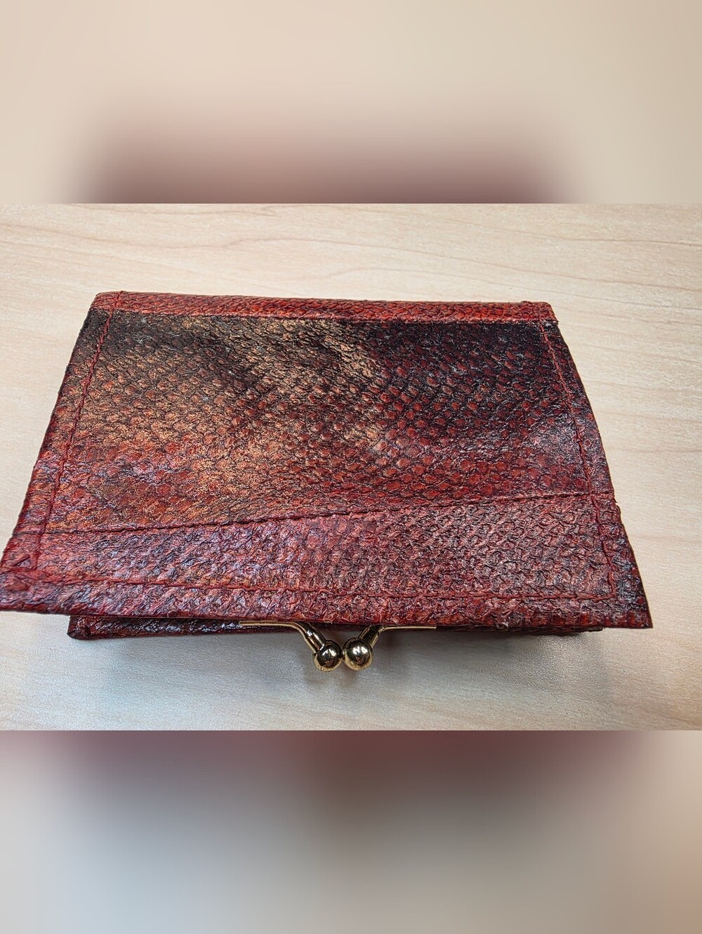 Vintage Alas Skins Genuine Salmon Leather Trifold Wallet Coin Purse Made in AK